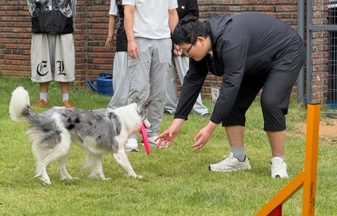 동물매개치료프로그램 체험을 하는 모습.