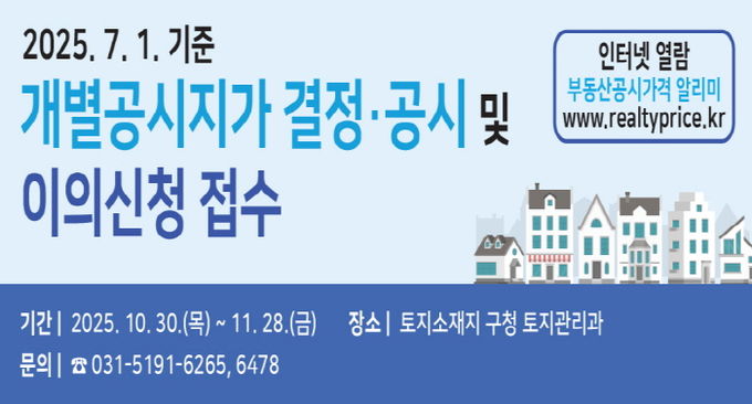 수원시 권선구, 7월 1일 기준 개별공시지가 결정·공시 및 이의신청 접수 시작